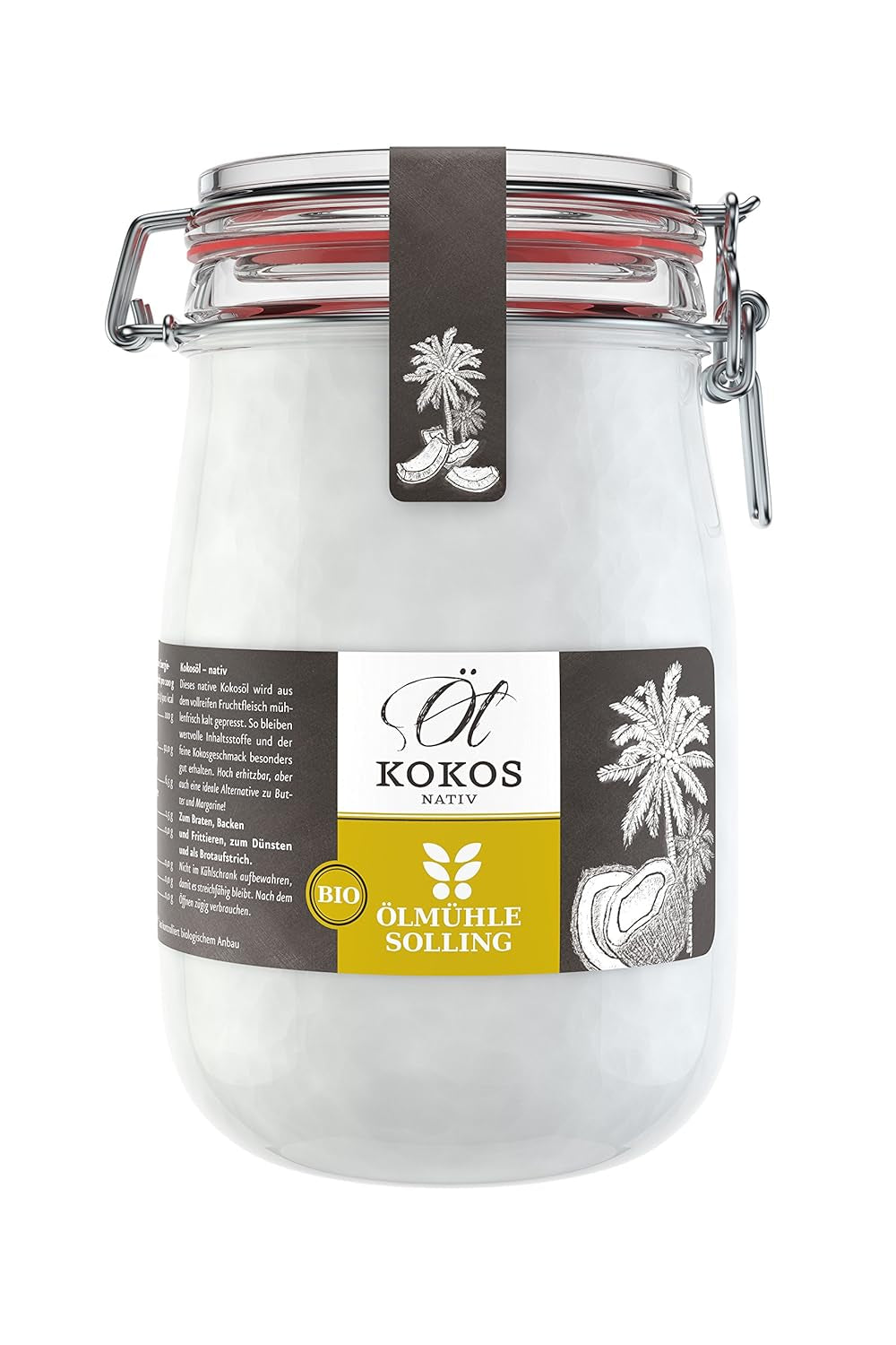 - BIO Kokosöl ; 100% Natives Bio-Kokosnussöl ; Ideal Geeignet Zum Braten, Backen Und Frittieren, Als Haut-& Haarpflege Sowie Für Hunde Und Katzen ; Inhalt: 1 L Im Bügel-Glas