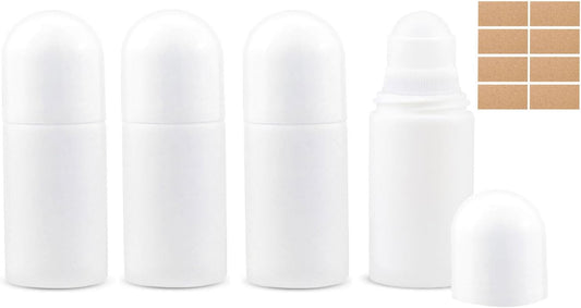4 Stück 50Ml Kunststoff Leer Roller Flaschen Roll on Flaschen Aromatherapie Flaschen Mit Rollenkugel, Für Duft Öle Parfüm Reisen Abfüllung (Weiß)